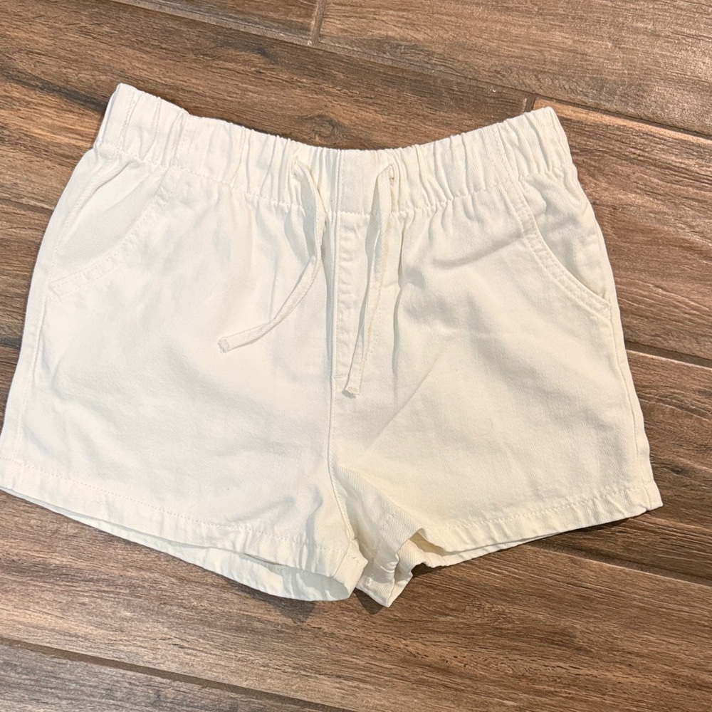 Zara White Twill Elastic Waist Shorts NWT